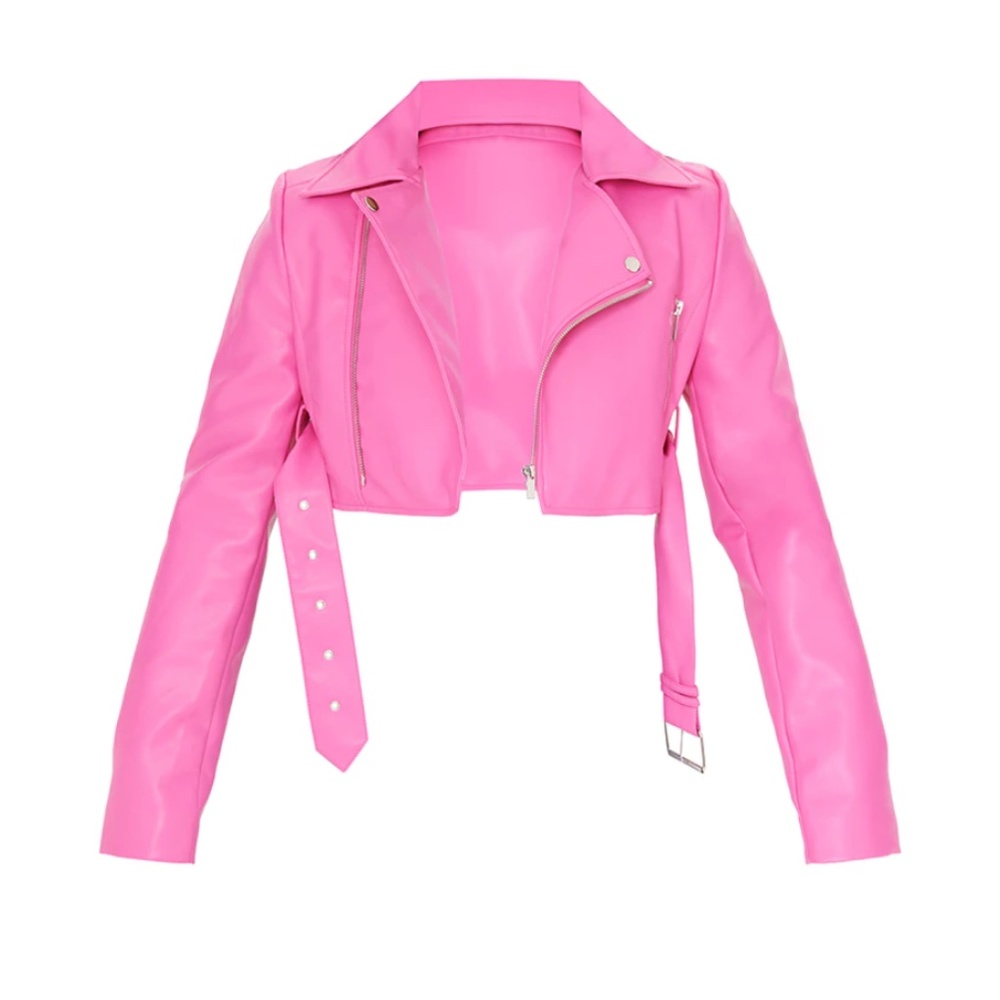 PLT Pink Cropped Biker Jacket